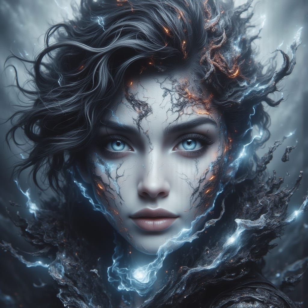 Cyberpunk Goddess Radiates Energy Amidst Stormy Halloween Ni...