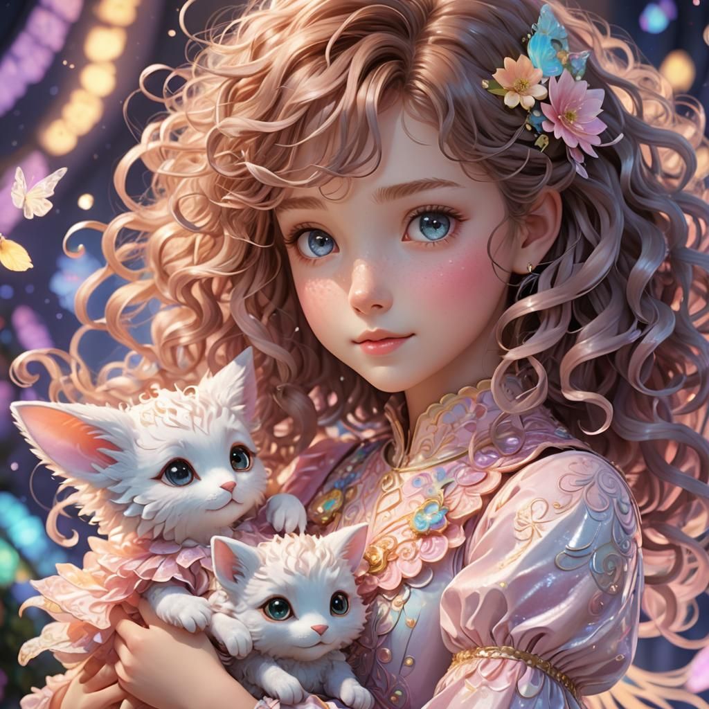 Anime Girl with Glowing Creature in 3D Art