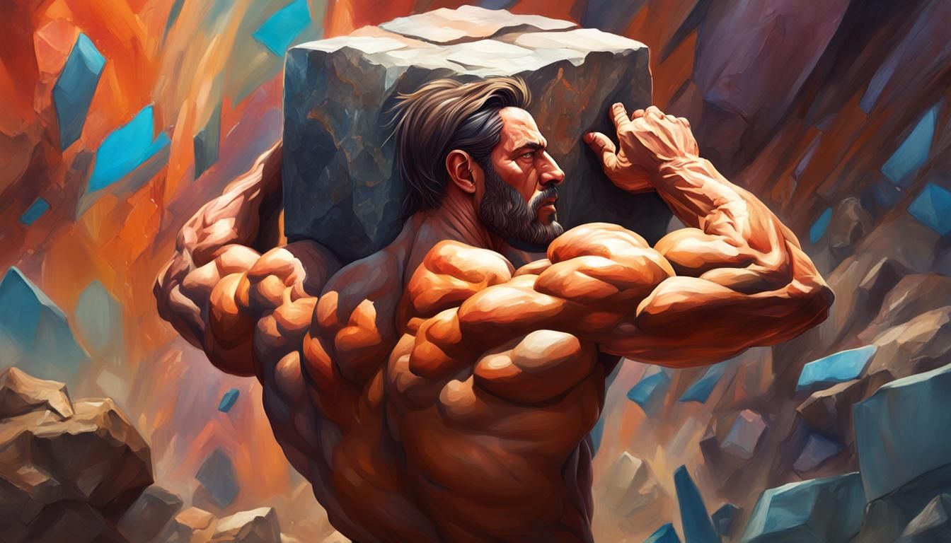 Stoic Worker Transports Stone Block in Splash Art