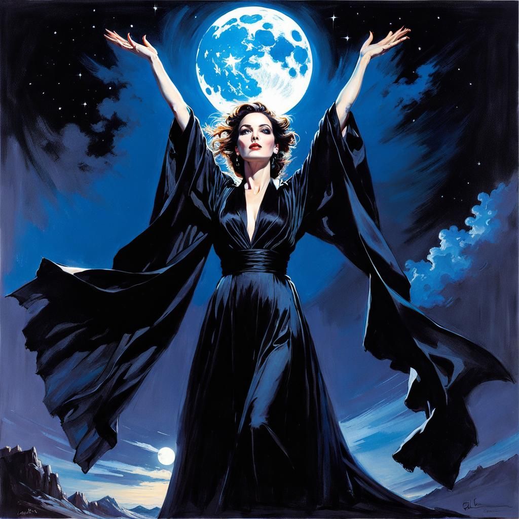 Moonlit Spellcaster in Pin-Up Style