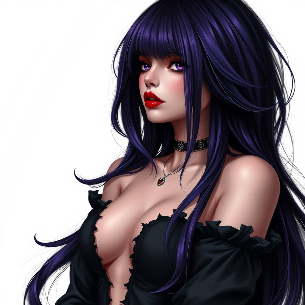 Gothic Woman Portrait with Flowing Hair