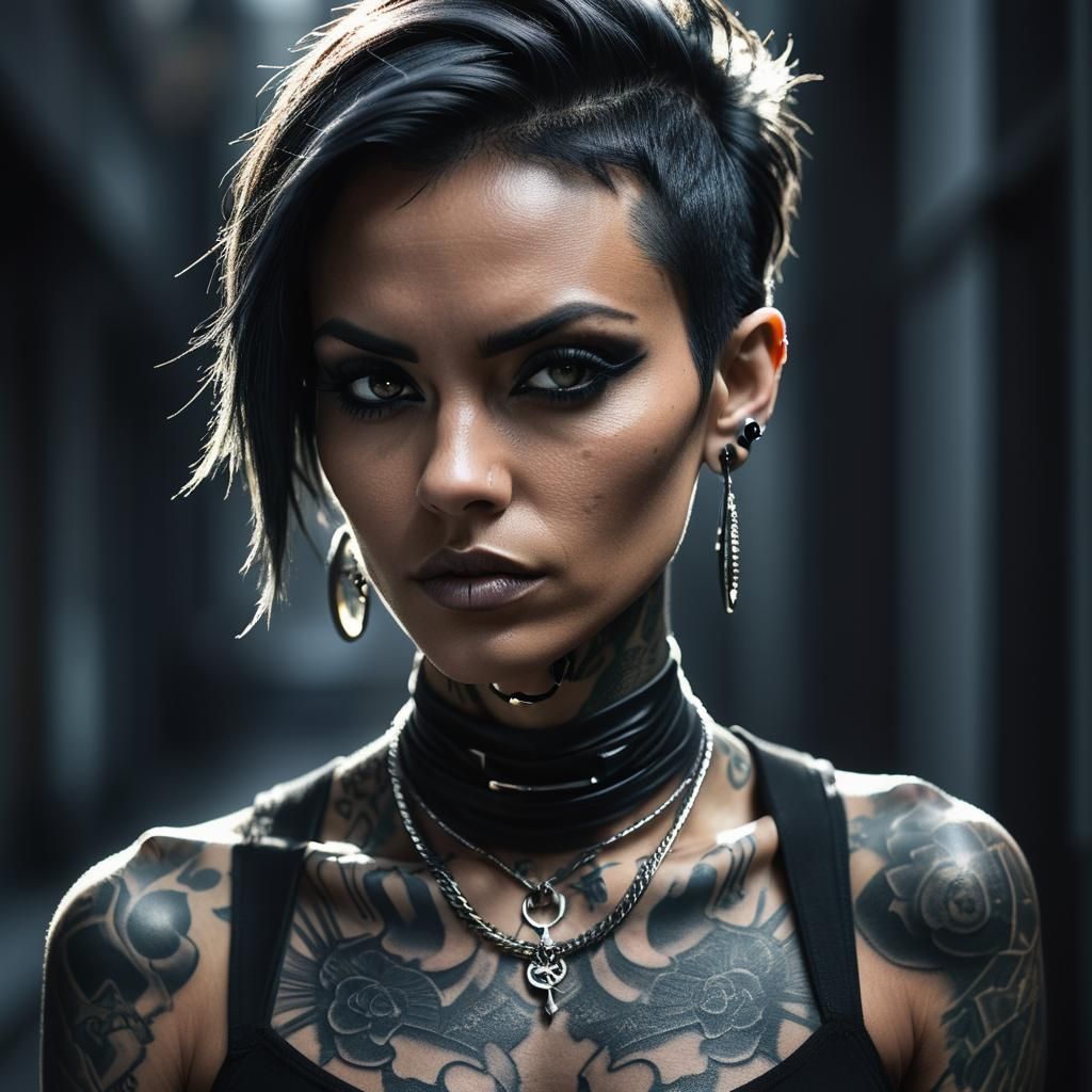 Edgy Woman's Portrait in Gothic Grayscale