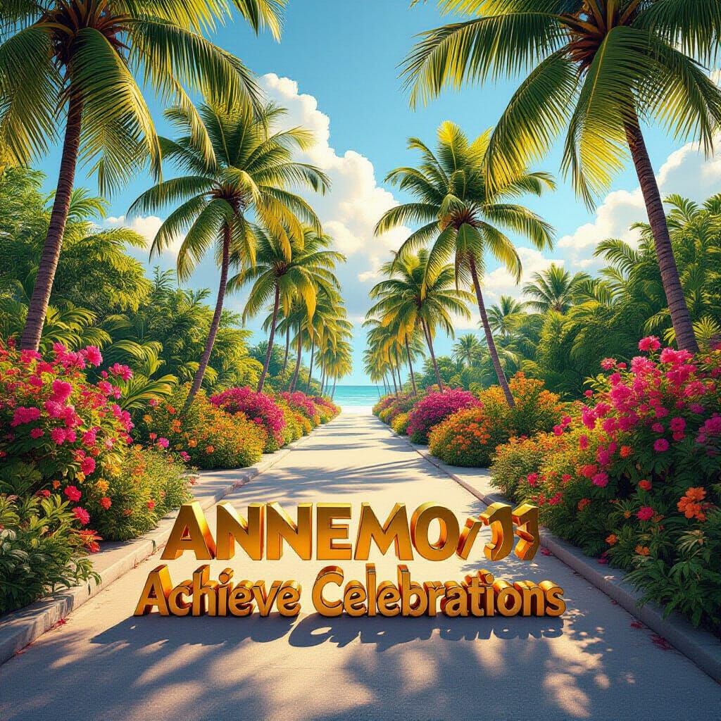 Vibrant Tropical Paradise with Lush Flora and Golden Hour Gl...