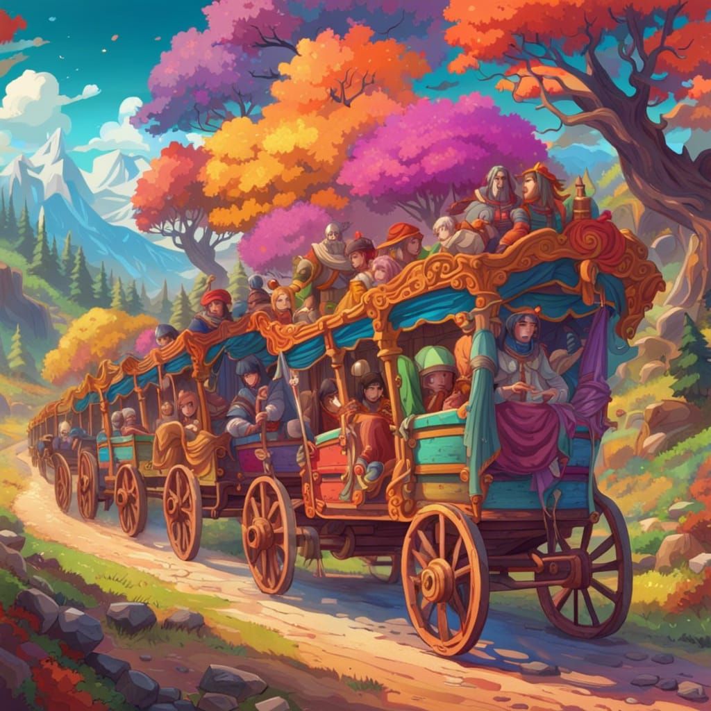 Anime Fantasy Caravan in Vibrant Colors