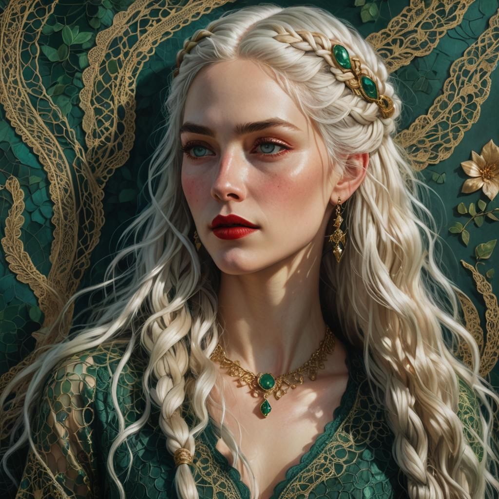 Realistic Portrait of Woman with Braided White Hair