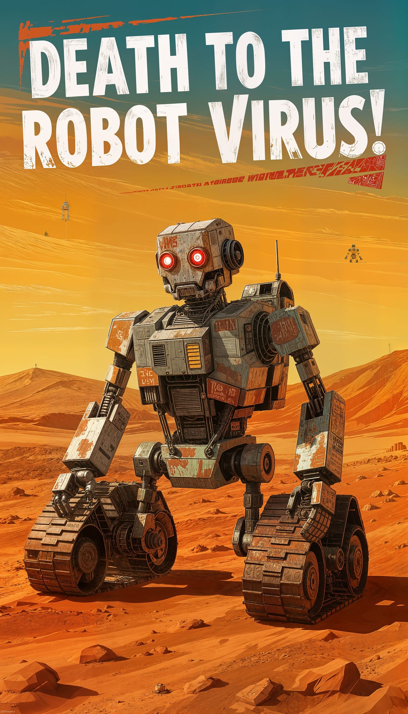 Mars Robot Zombie Propaganda Poster in Vintage Style