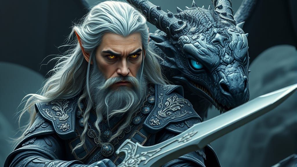 Fairy Soldier with Dragon in Norse Landscape