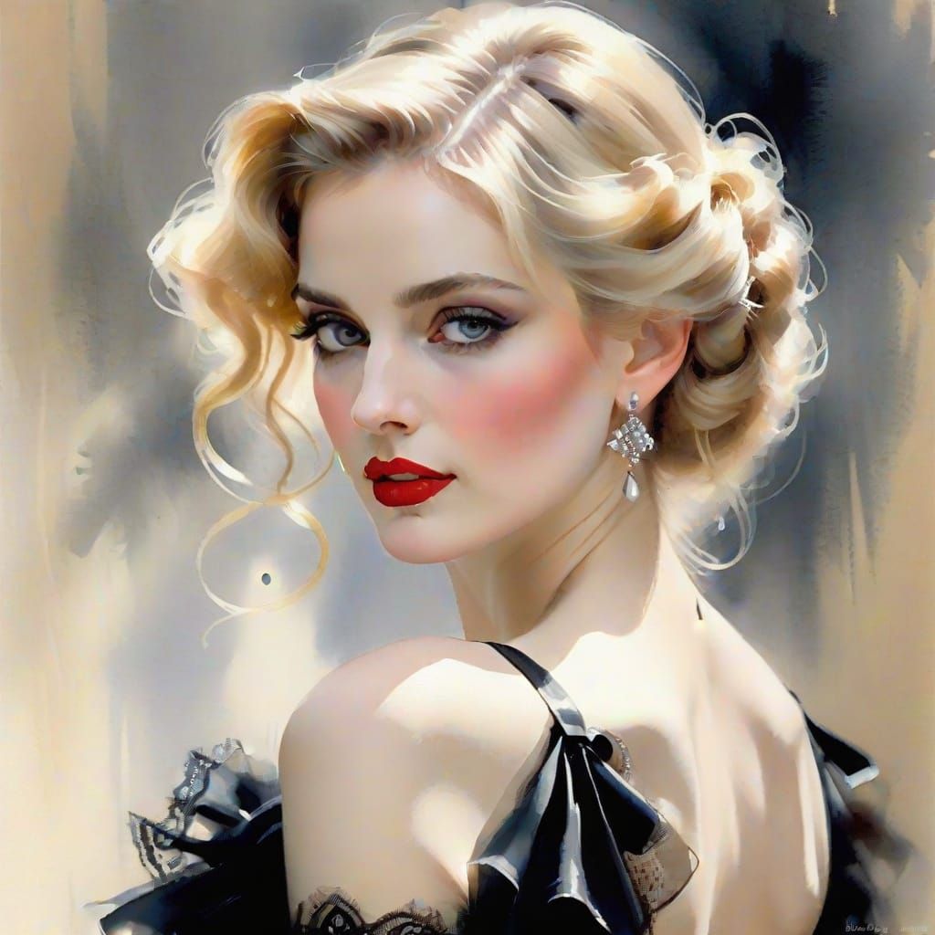 Elegant Lady Portrait in Watercolor Style