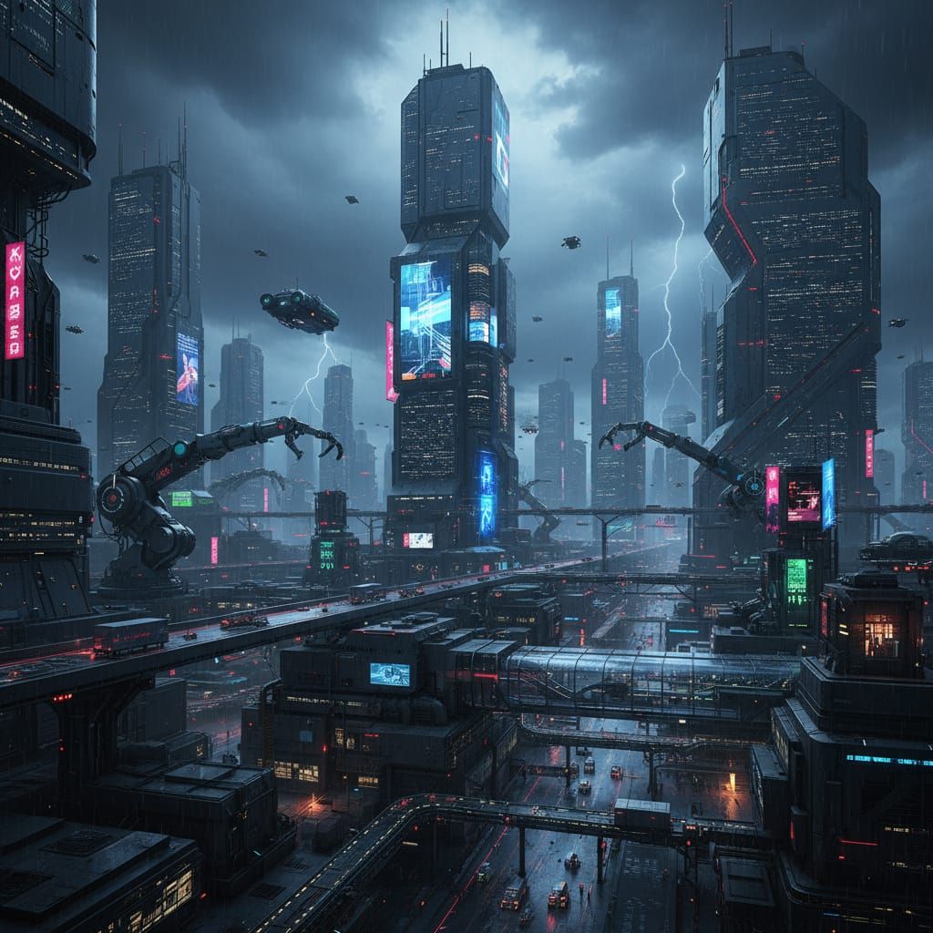 Futuristic Metropolis in Cyberpunk Style