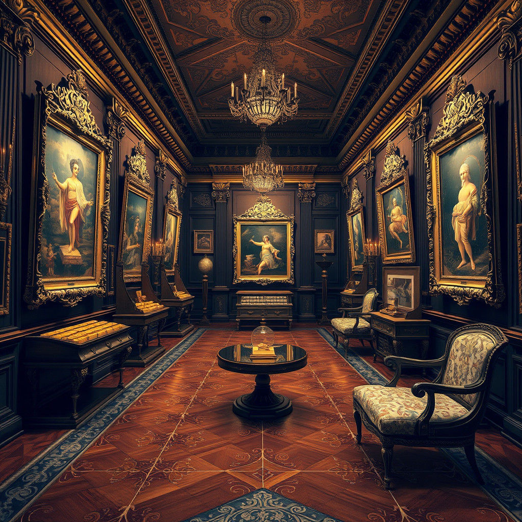 Opulent Art Gallery in Matte Painting Style