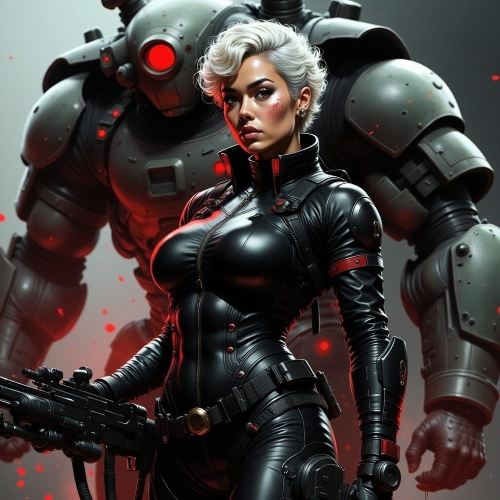 Girl Soldier in Cyberpunk Cityscape, Photorealistic Style