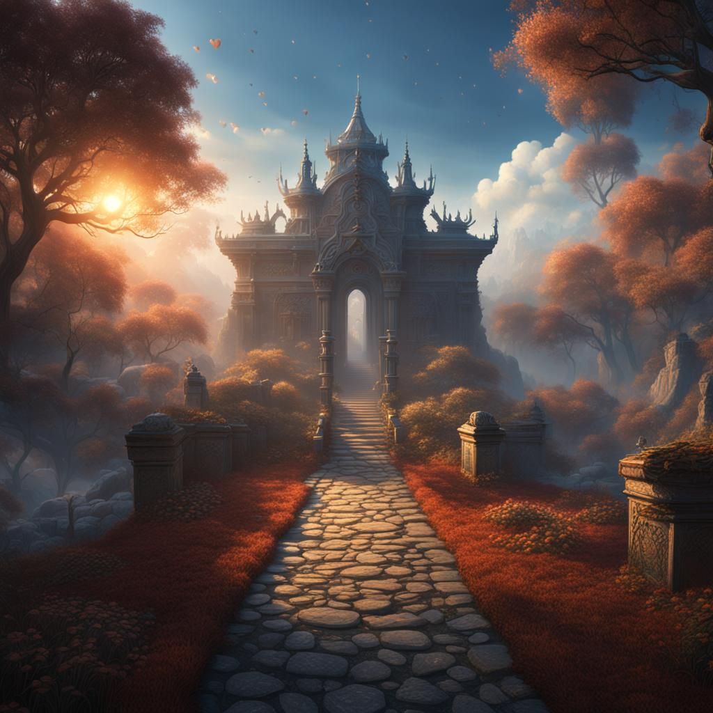 Enlightenment Path: Detailed Matte Painting in Sunlight
