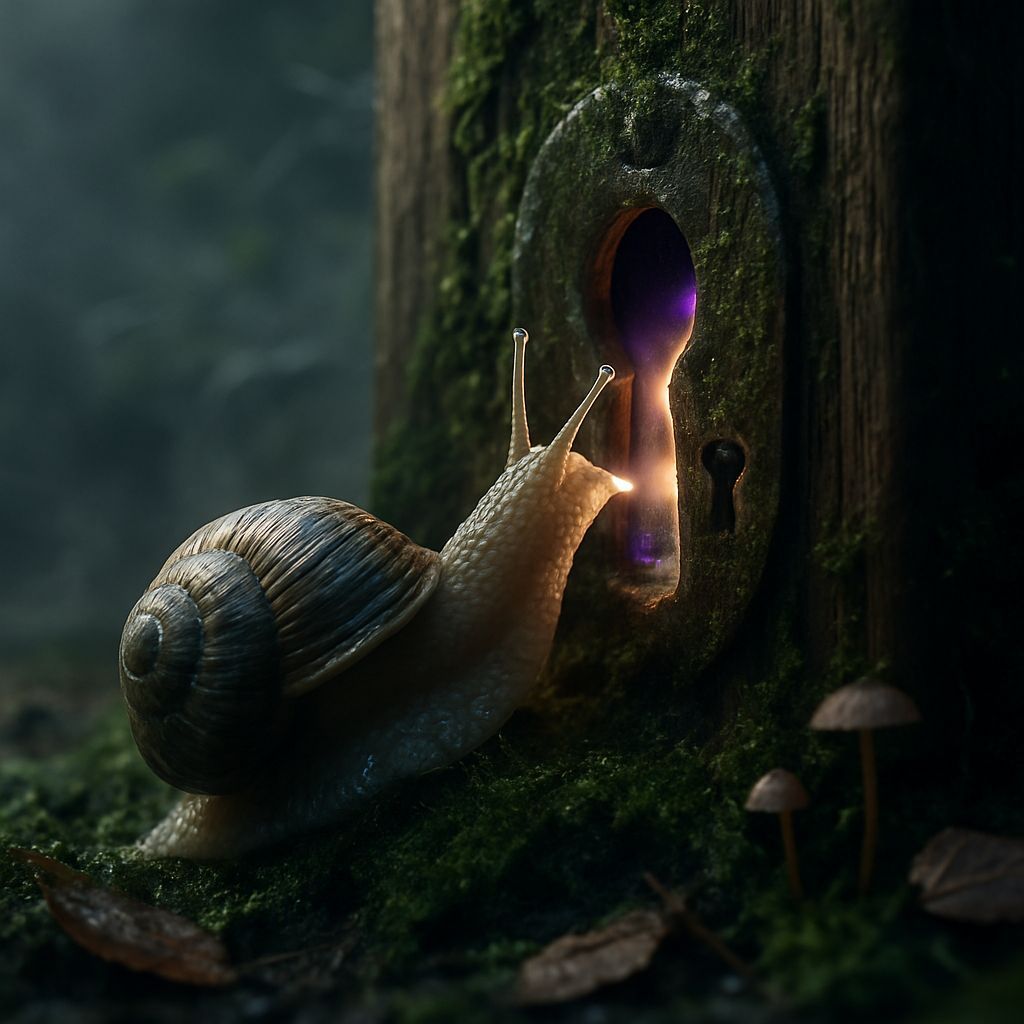 Garden Snail Discovering a Magical Keyhole