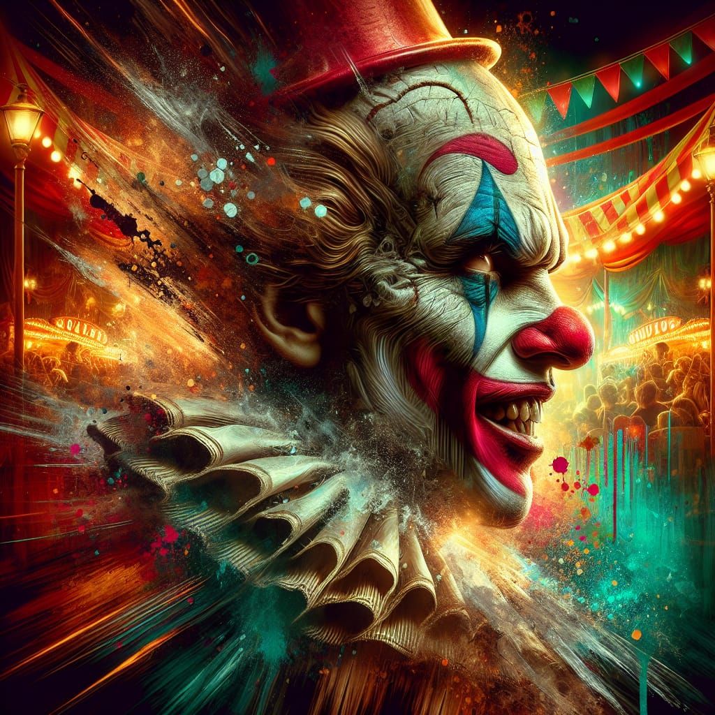 Creepy Clown Emerging from Carnival Shadows