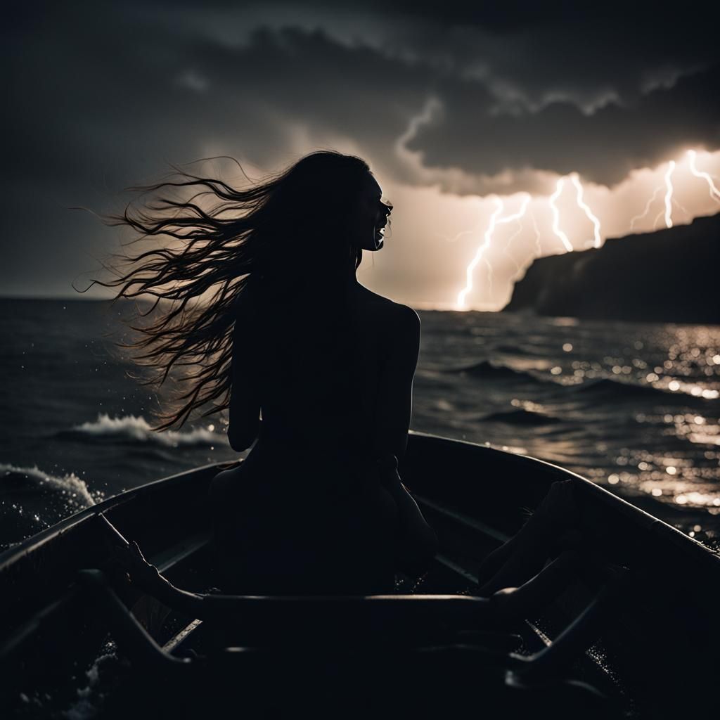 Stormy Silhouette: Woman Against the Sea