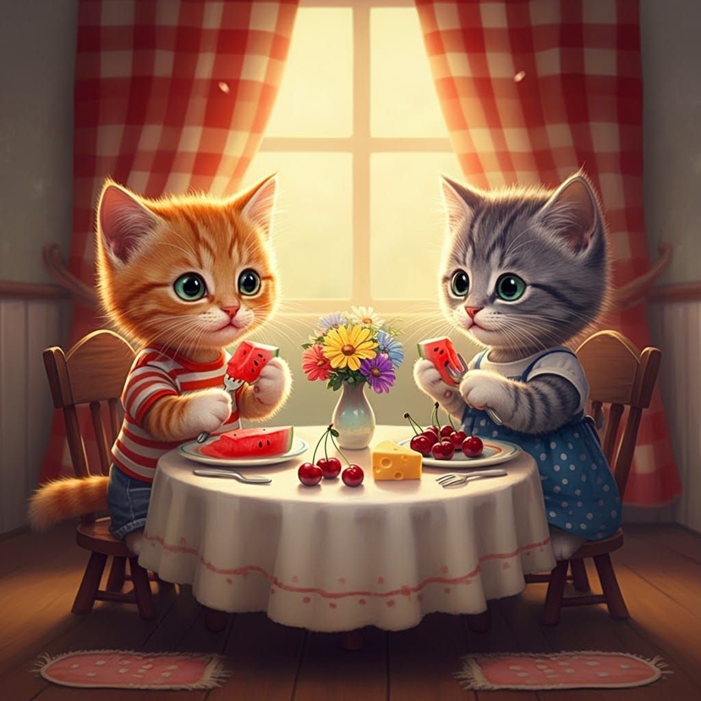 Kittens' First Lunch: A Whimsical 3D Animated Scene