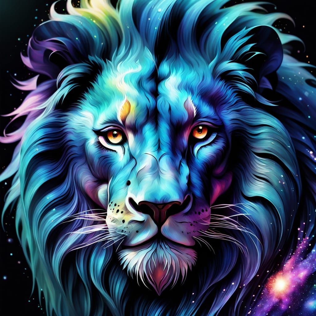 Surreal Cosmic Lion in Ethereal Watercolor