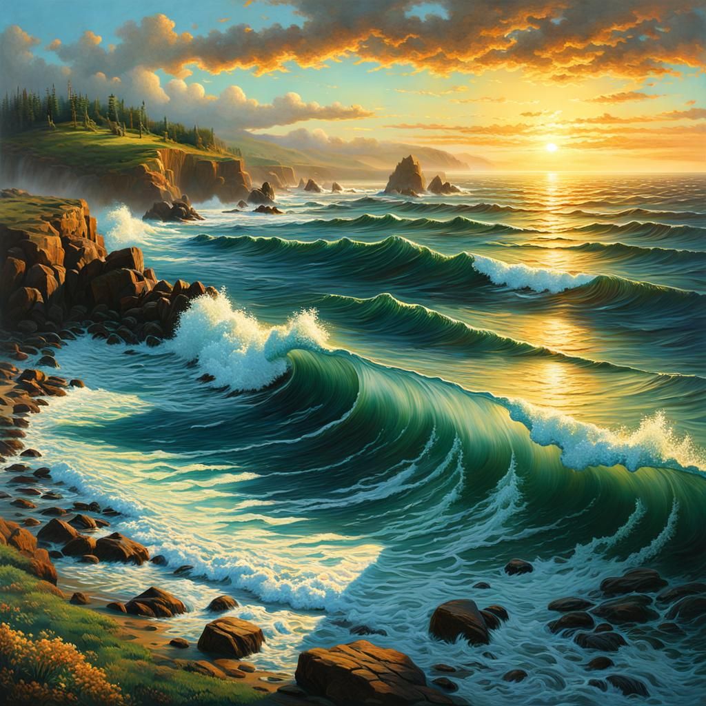 Coastal Sunset: Hyperrealistic Landscape Masterpiece