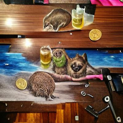 Sloth, Raccoon, and Quokka at a Bar Painting