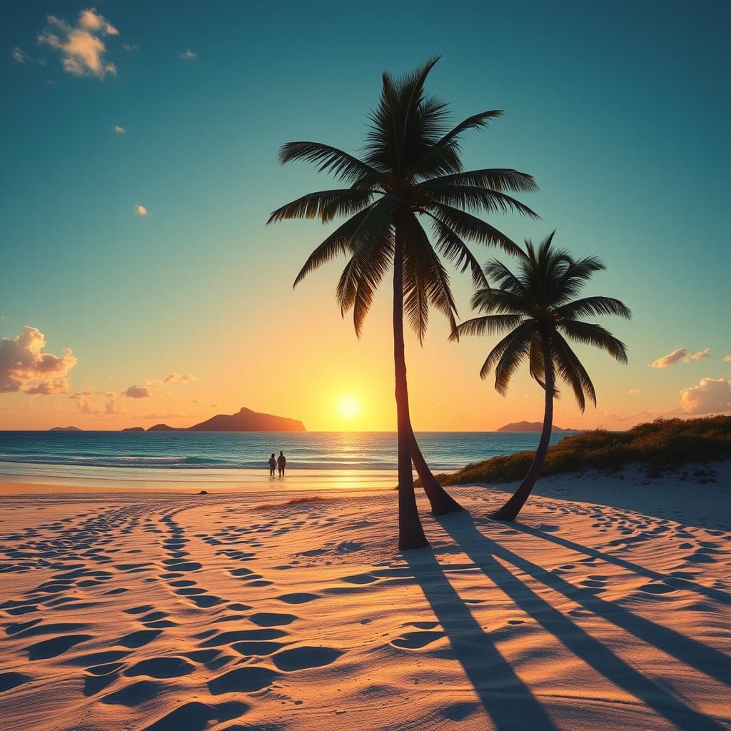 Desert Island Sunset with Vibrant Pearl Beach