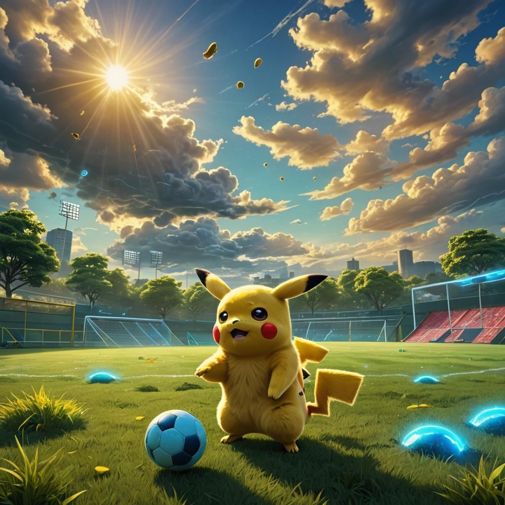 Pikachu Plays Soccer: A Vibrant Digital Painting