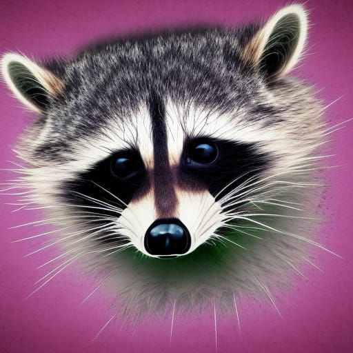 Ugly Raccoon with skulls of sorrow green and magenta surrealism 8K resolution