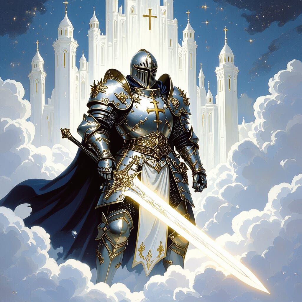 Celestial Knight Guards Pearly Gates, Fantasy Art
