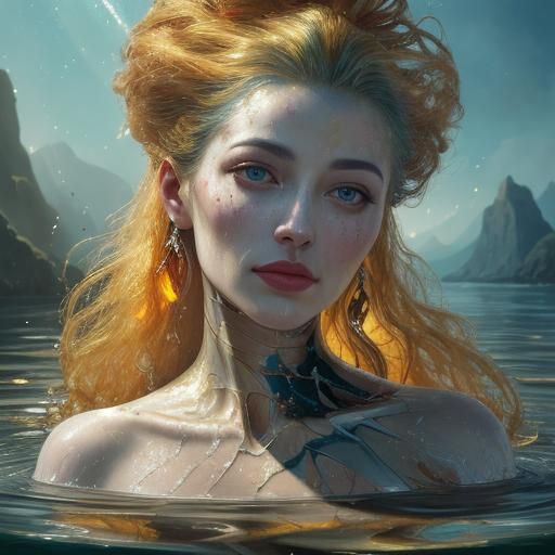 Exploding Glass Hair: Surreal Oil Painting of Woman