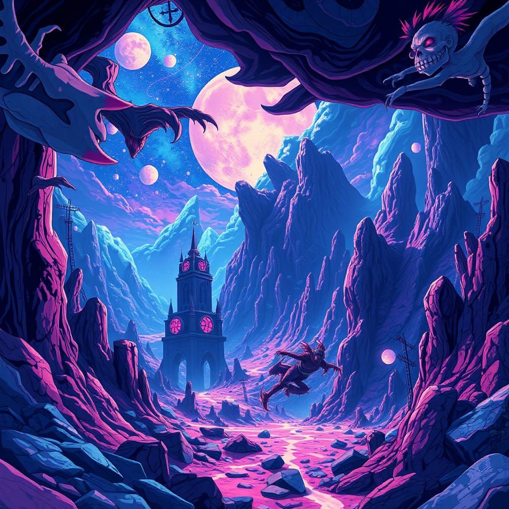 Surreal Dreamscape Inspired by Studio Trigger's Anime Style