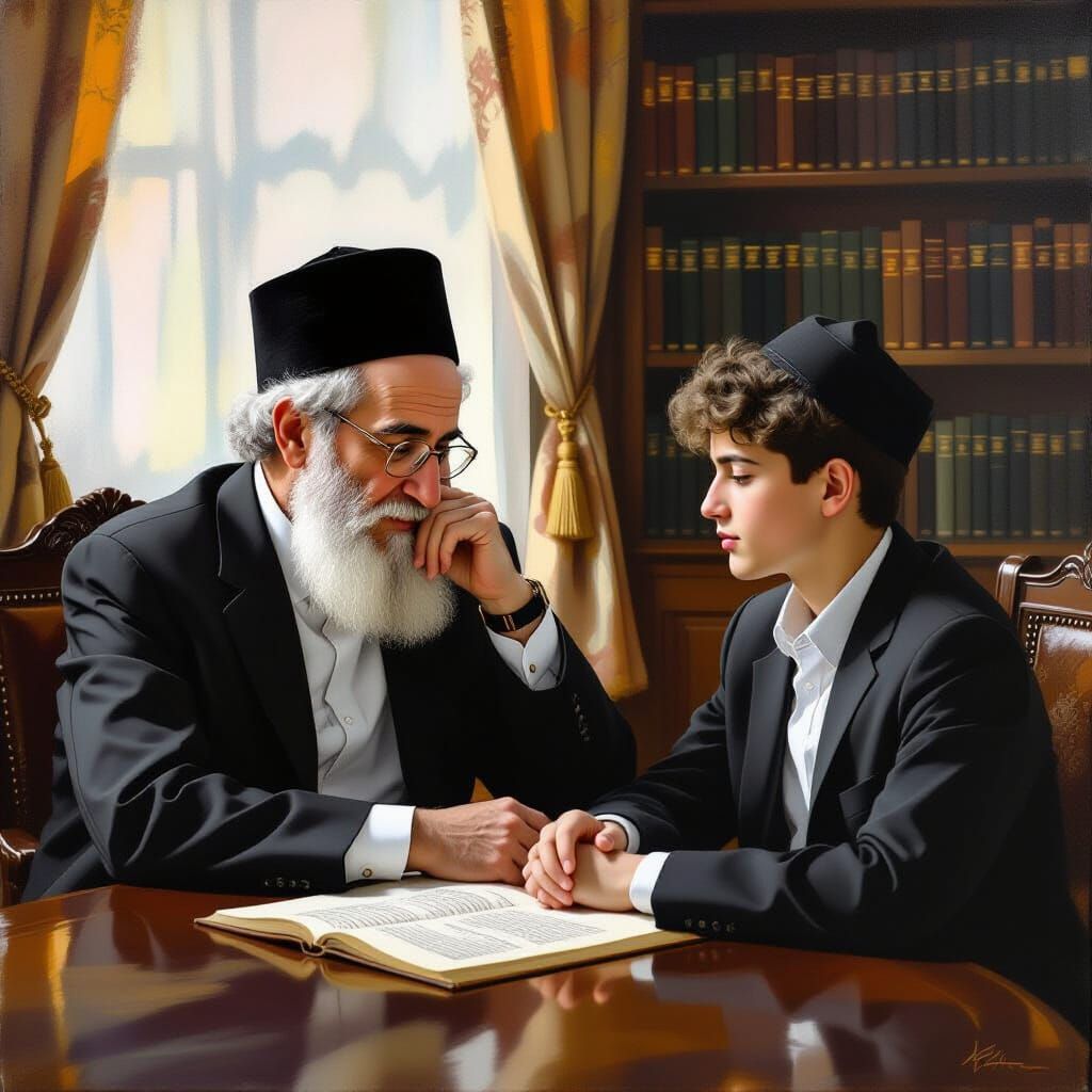Rabbi in Serious Conversation with Student