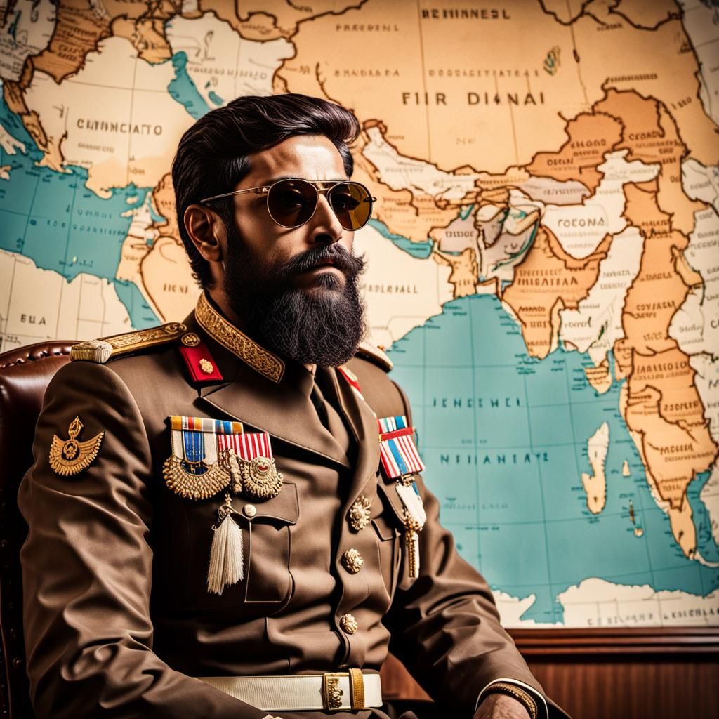 Cinematic Army General in Cabinet with Subcontinent Map