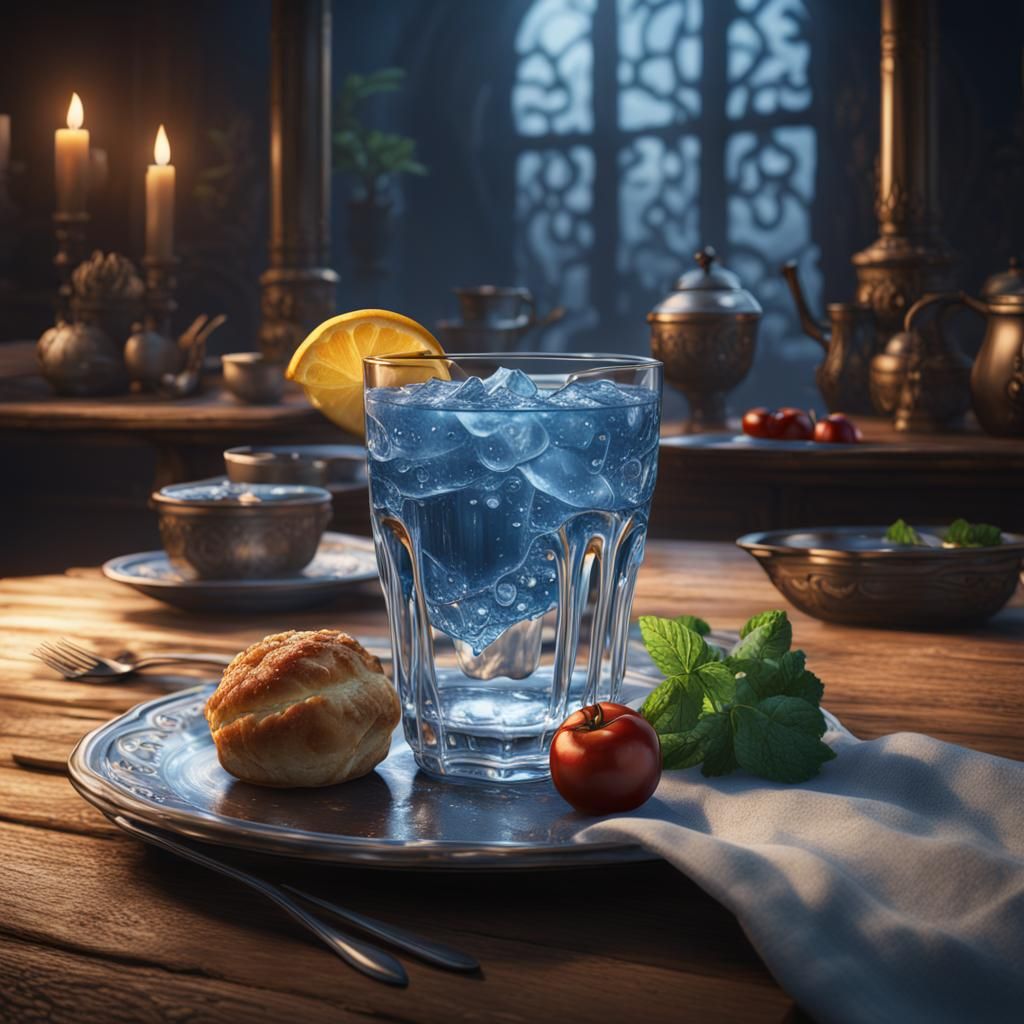 Glass of Water with Meal: Detailed Matte Painting