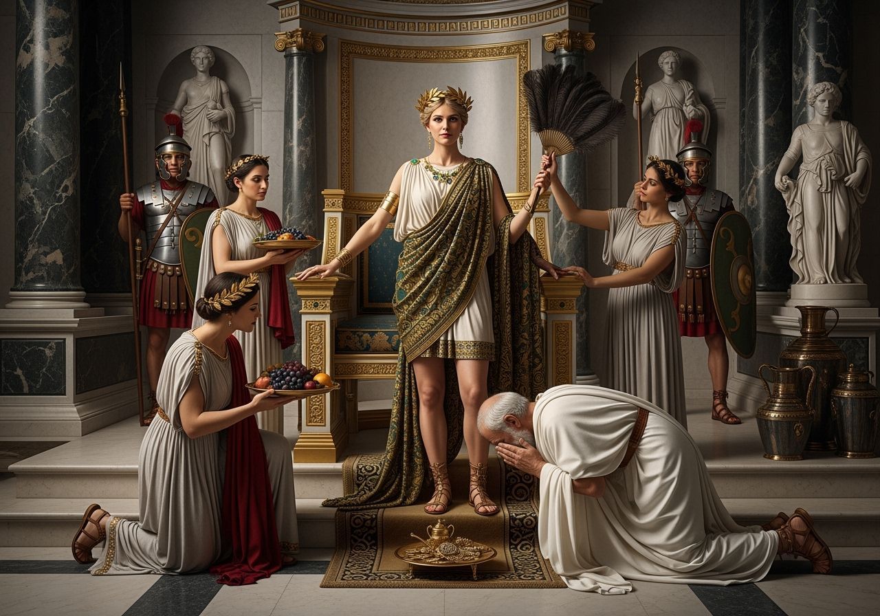 Empress Messalina in Her Throne Room: Photorealistic Scene