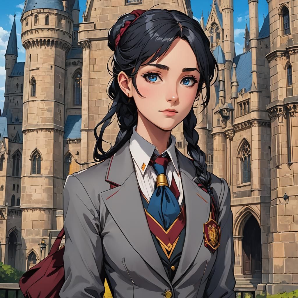 Anime-Style Gryffindor Witch in Victorian Uniform