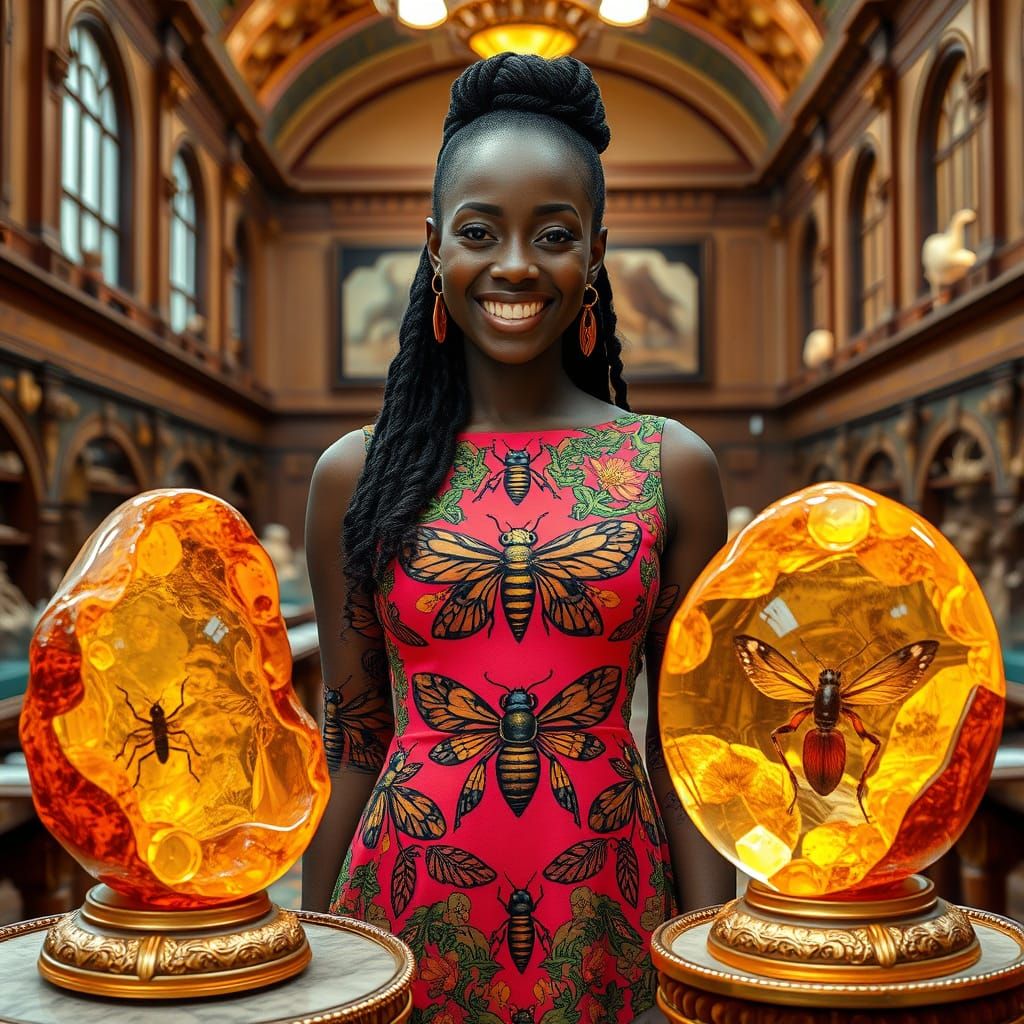 Woman in Insect Dress in Natural History Museum