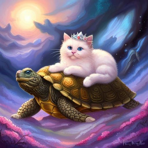 Ragdoll Kitten's Tortoise Ride: Ethereal Fantasy Art