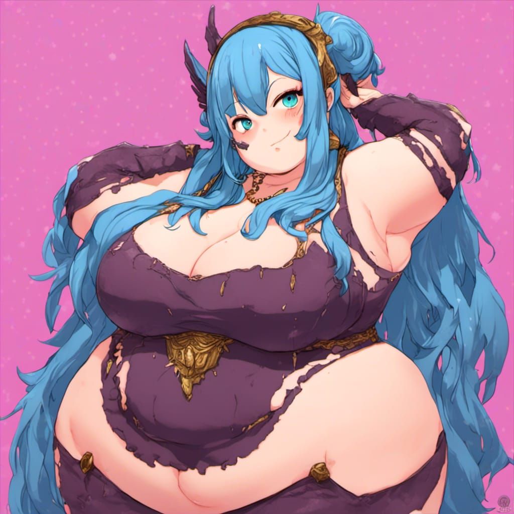 Goddess-like Obese Woman with Blue Hair