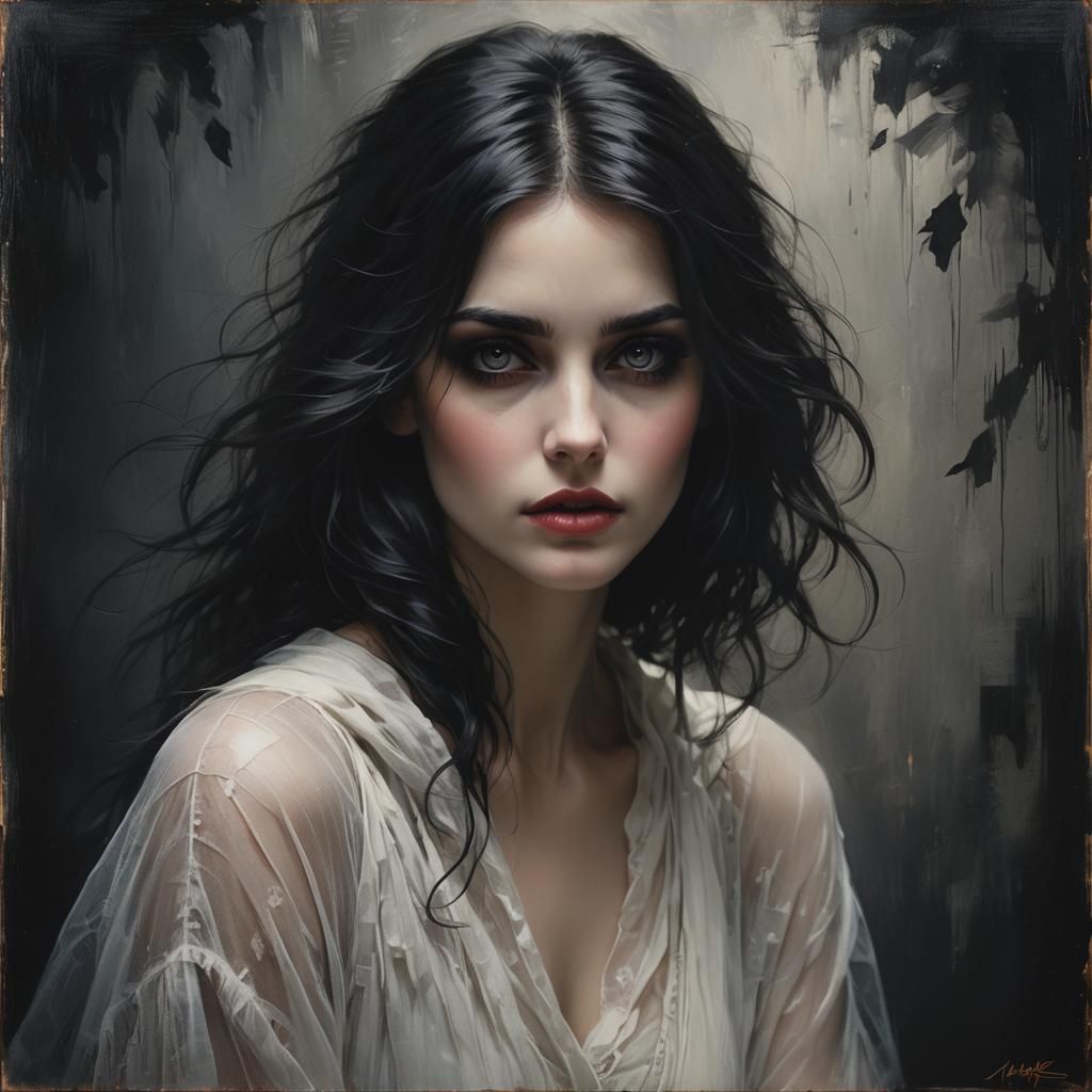 Ethereal Woman Emerges from Darkness: Evocative Portrait