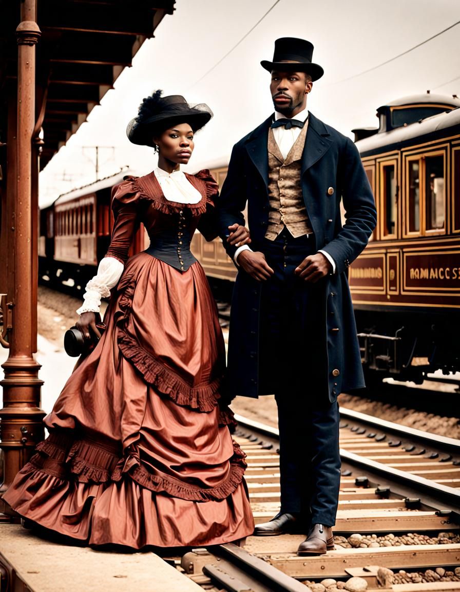 1880s Black Couple in Front of Train