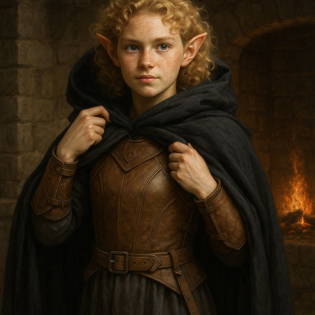 Proud Elf Girl Receives Black Cloak in Cozy Keep