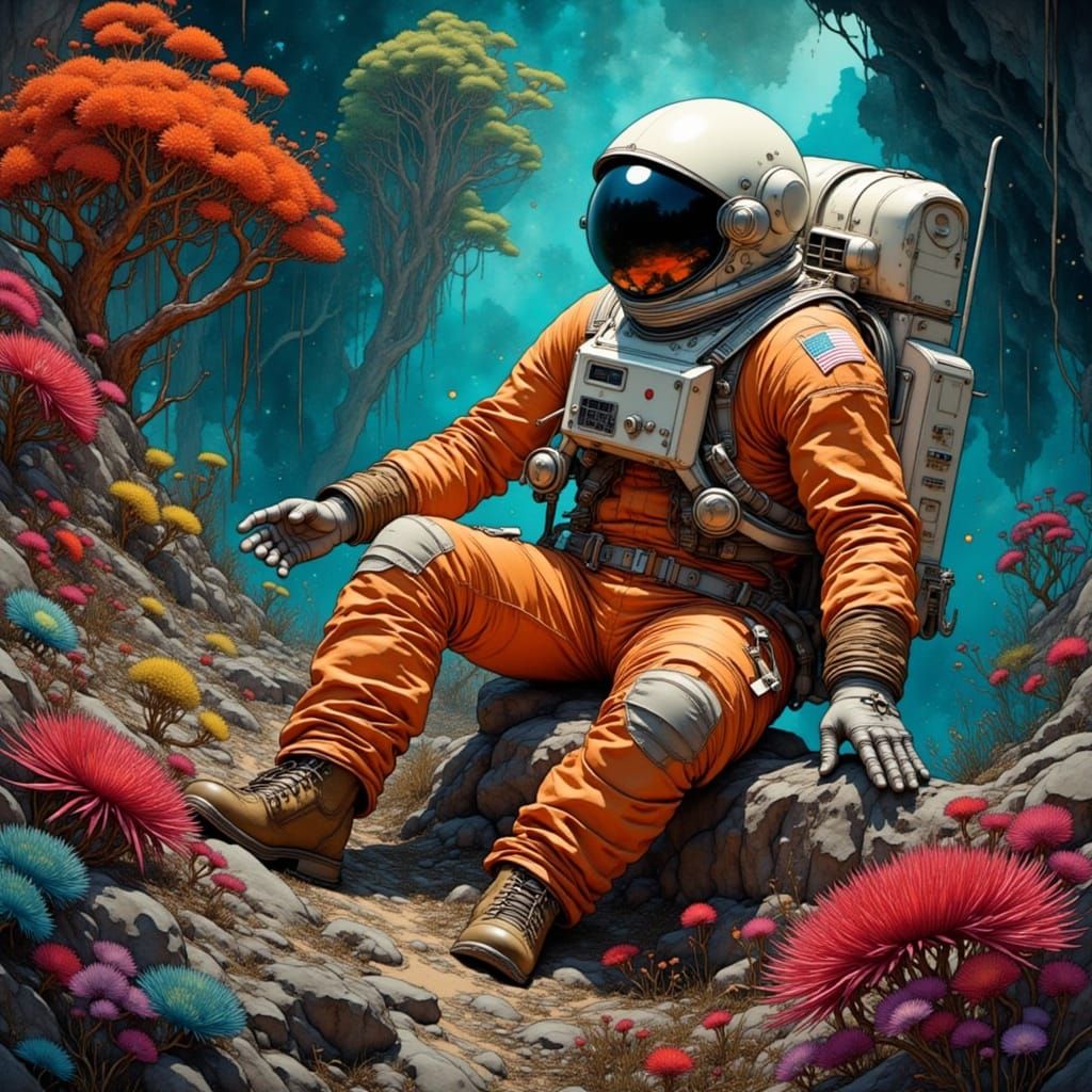 A brave astronaut explores an alien planet, discovering strange flora and fauna.