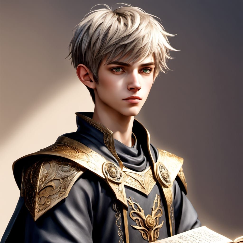 Cute DnD Wizard Teenager with Spellbook