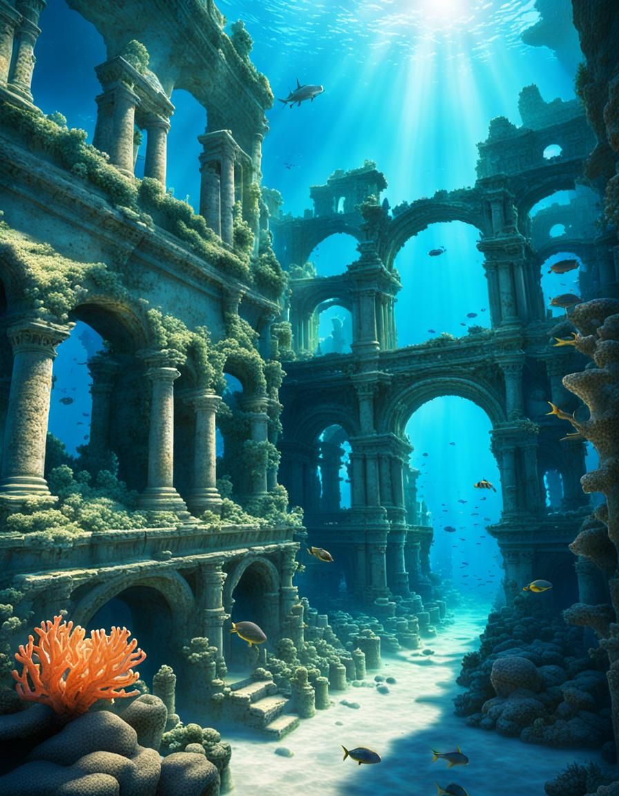 Underwater City Ruins at Dawn