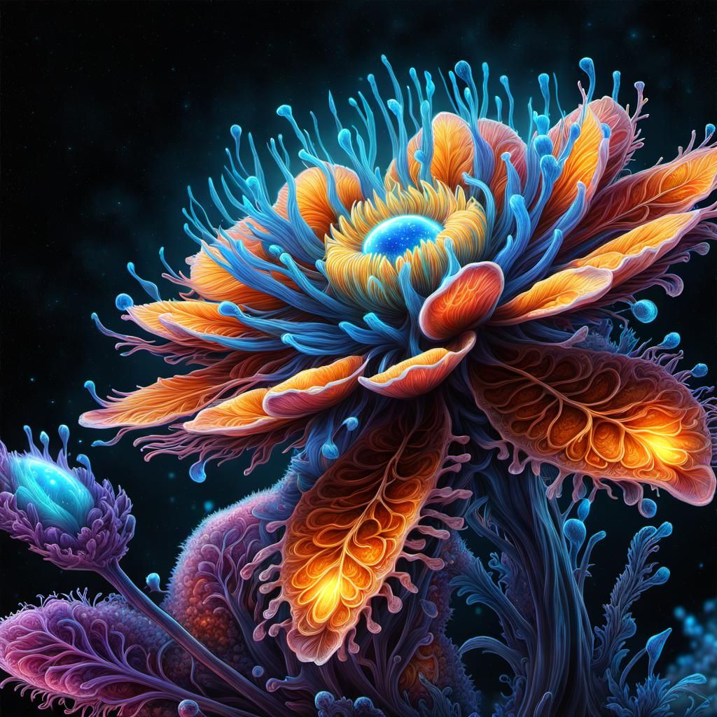Bioluminescent Astral Flower with Shattered Glass Effect