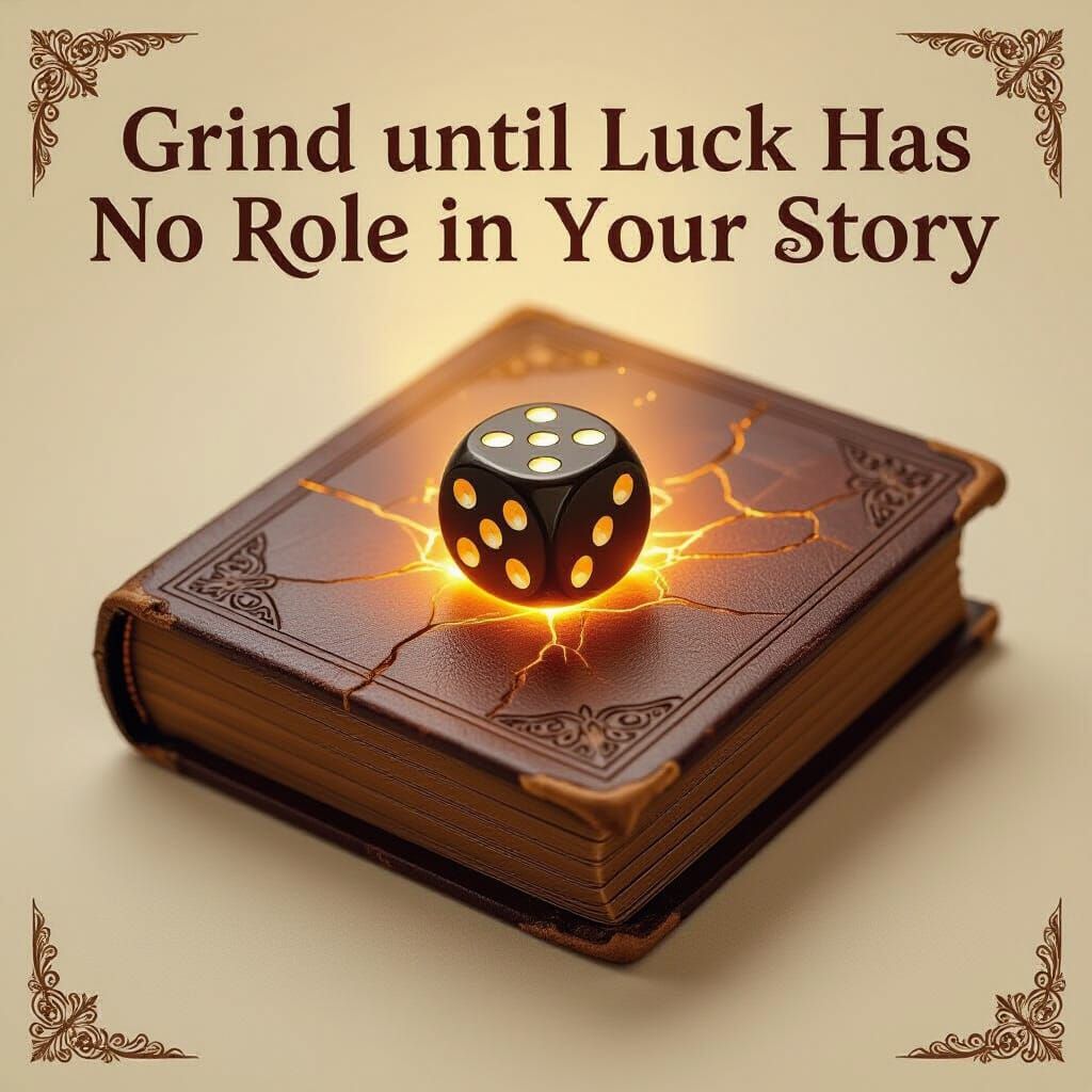 Glowing Dice in Book with Motivational Quote