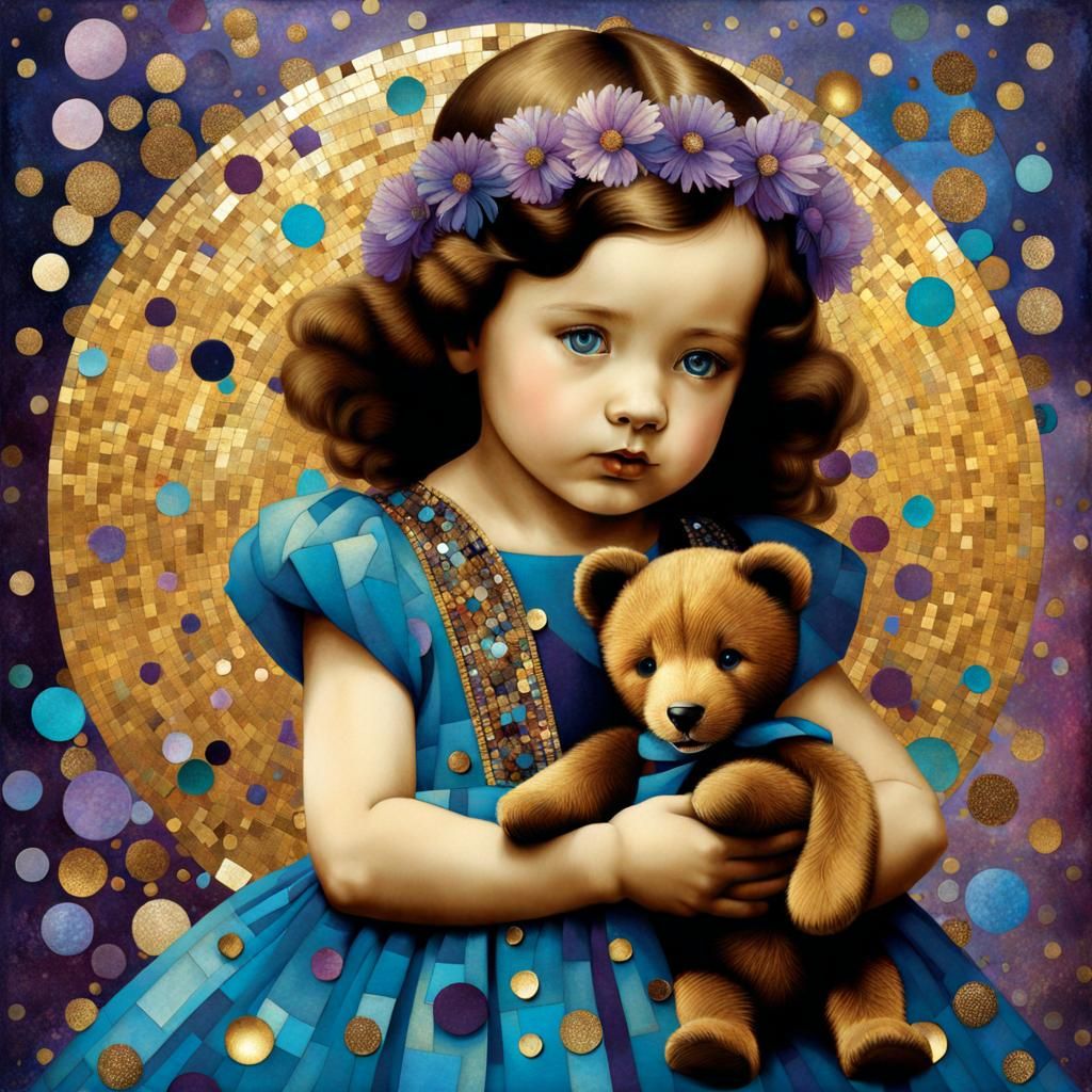 Child with Teddy Bear Mosaic Collage