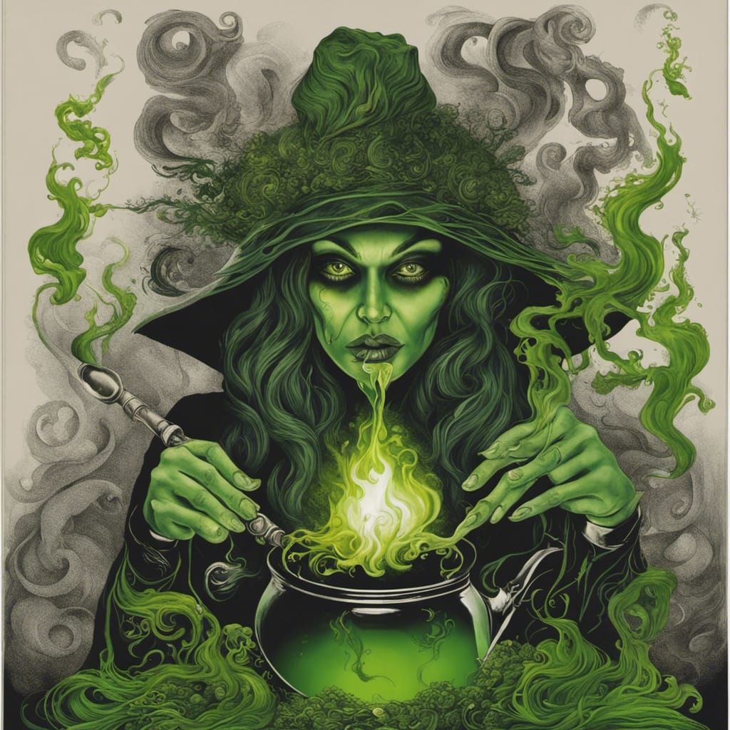 Surreal Witch Brewing Potion in Dreamlike Art