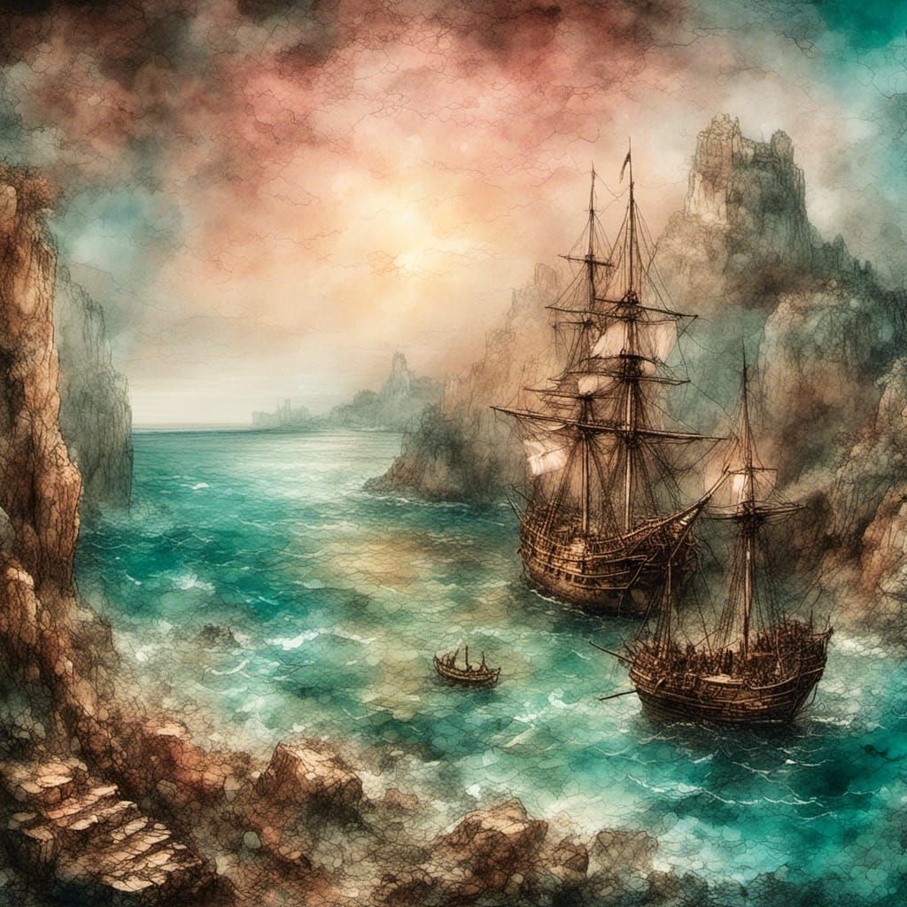 Galleon Sails to Horizon in Classical Landscape