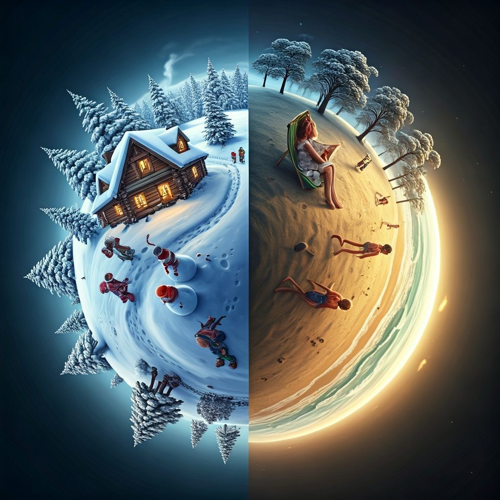 Dual World Globe: Winter Wonderland Meets Summer Paradise