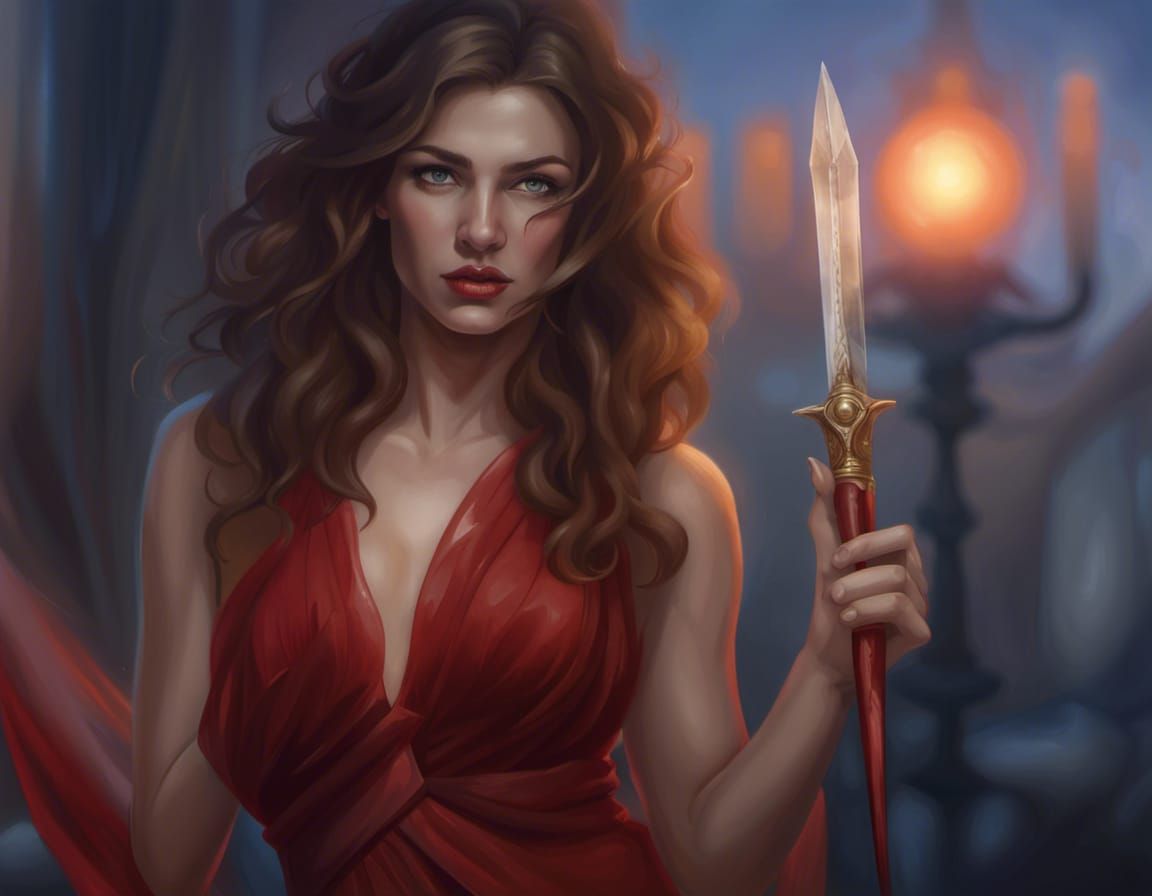 Young Woman with Dagger: Hyperdetailed Fantasy Portrait